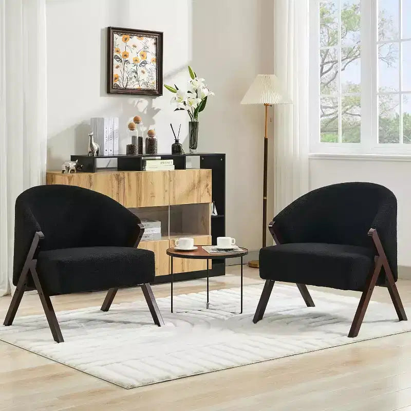 Poltrona Mid-Century Modern con Rivestimento in Bouclé, Sedia Lounge a Basso Profilo per Soggiorno, Camera da Letto, Comoda Poltrona da Lettura con Struttura in Legno