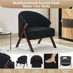 Poltrona Mid-Century Modern con Rivestimento in Bouclé, Sedia Lounge a Basso Profilo per Soggiorno, Camera da Letto, Comoda Poltrona da Lettura con Struttura in Legno
