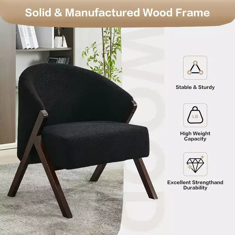 Poltrona Mid-Century Modern con Rivestimento in Bouclé, Sedia Lounge a Basso Profilo per Soggiorno, Camera da Letto, Comoda Poltrona da Lettura con Struttura in Legno