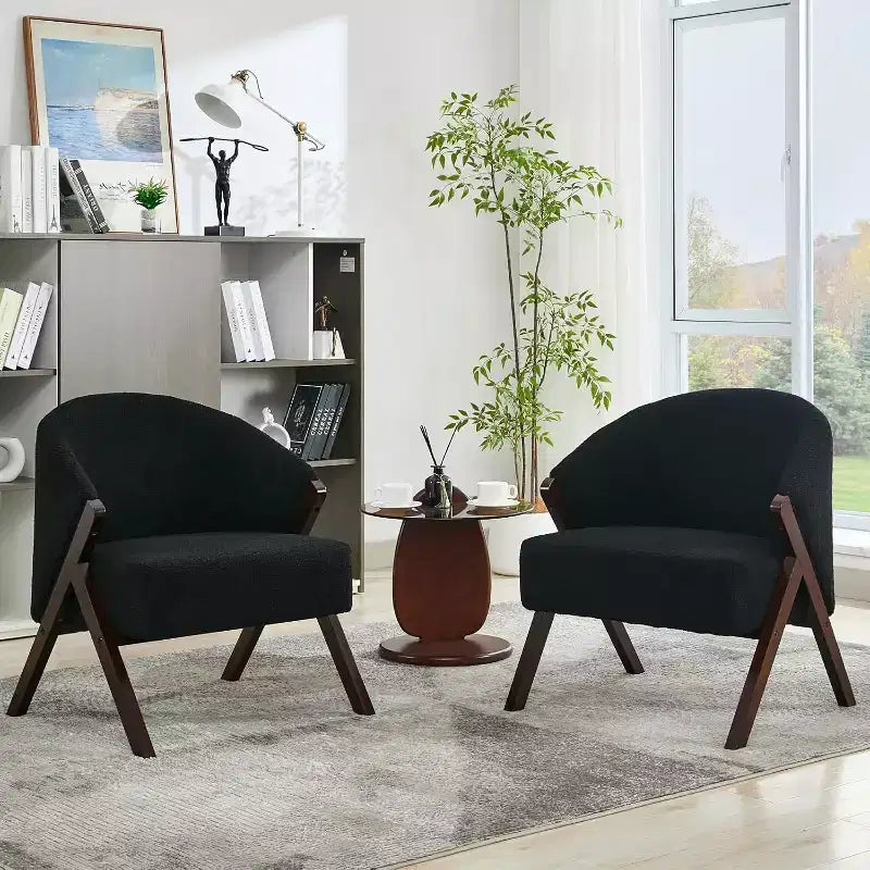 Poltrona Mid-Century Modern con Rivestimento in Bouclé, Sedia Lounge a Basso Profilo per Soggiorno, Camera da Letto, Comoda Poltrona da Lettura con Struttura in Legno