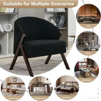 Poltrona Mid-Century Modern con Rivestimento in Bouclé, Sedia Lounge a Basso Profilo per Soggiorno, Camera da Letto, Comoda Poltrona da Lettura con Struttura in Legno