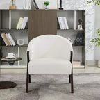 Poltrona Mid-Century Modern con Rivestimento in Bouclé, Sedia Lounge a Basso Profilo per Soggiorno, Camera da Letto, Comoda Poltrona da Lettura con Struttura in Legno