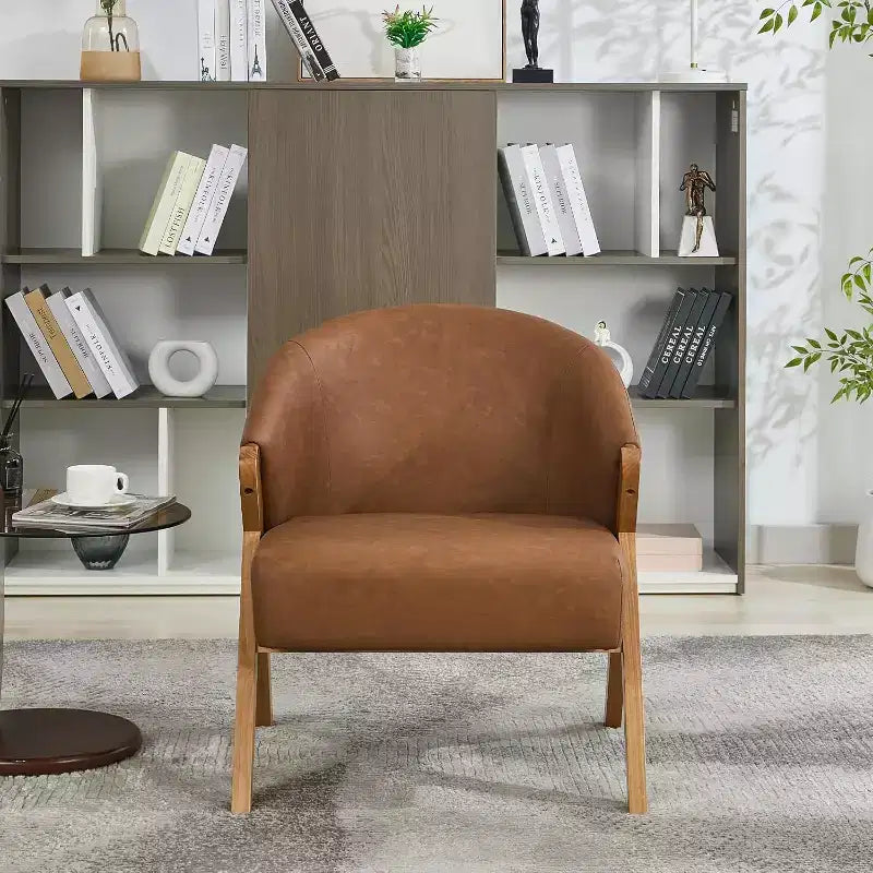 Poltrona Mid-Century Modern con Rivestimento in Bouclé, Sedia Lounge a Basso Profilo per Soggiorno, Camera da Letto, Comoda Poltrona da Lettura con Struttura in Legno