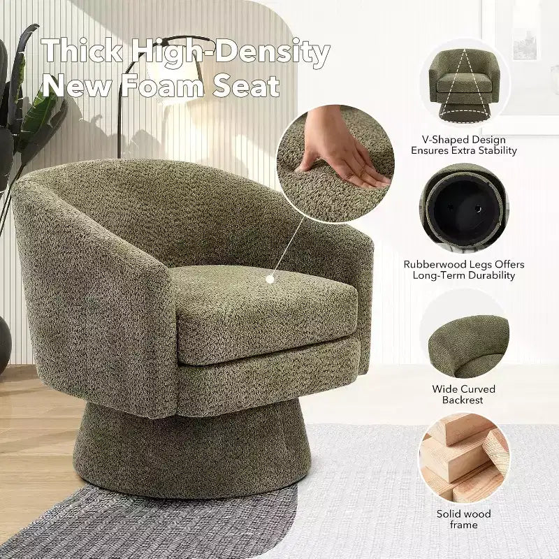 Poltrona direzionale girevole a 360° con supporto lombare, moderna poltrona in ciniglia per soggiorno, camera da letto e ufficio