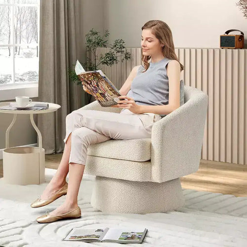 360 Swivel Barrel Chair with Lumbar Support, Modern Accent Armchair with Chenille Upholstery for Living Room, Bedroom, and Office