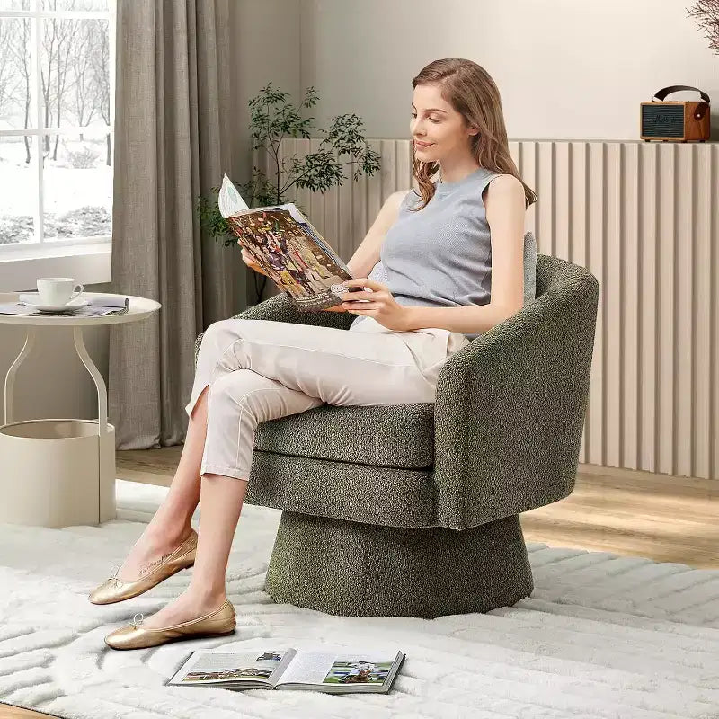 Poltrona direzionale girevole a 360° con supporto lombare, moderna poltrona in ciniglia per soggiorno, camera da letto e ufficio