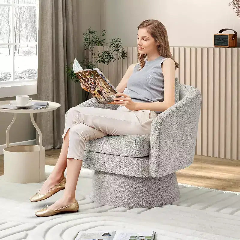 Poltrona direzionale girevole a 360° con supporto lombare, moderna poltrona in ciniglia per soggiorno, camera da letto e ufficio