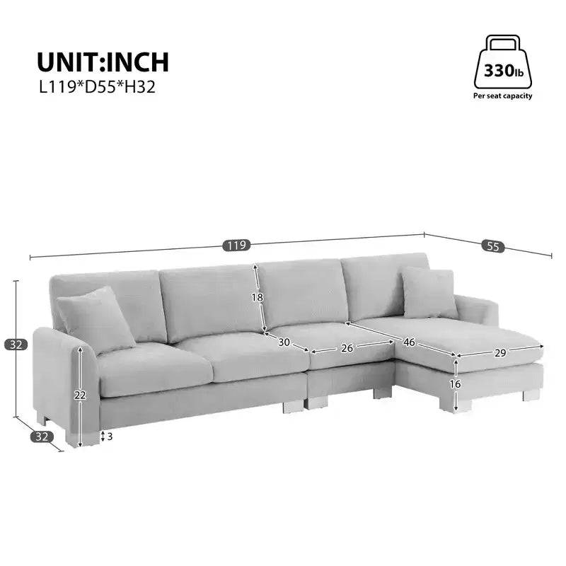 Set Divano Sezionale Modulare Trasformabile a 4 Posti, Divano ad Angolo con Funzione Letto Imbottito, Divanetto a Seduta Profonda con Pouf per Soggiorno, Ufficio, Appartamento