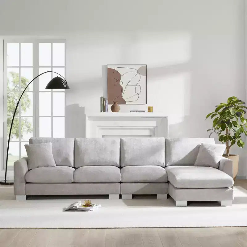 Set Divano Sezionale Modulare Trasformabile a 4 Posti, Divano ad Angolo con Funzione Letto Imbottito, Divanetto a Seduta Profonda con Pouf per Soggiorno, Ufficio, Appartamento