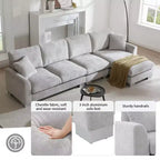 Set Divano Sezionale Modulare Trasformabile a 4 Posti, Divano ad Angolo con Funzione Letto Imbottito, Divanetto a Seduta Profonda con Pouf per Soggiorno, Ufficio, Appartamento