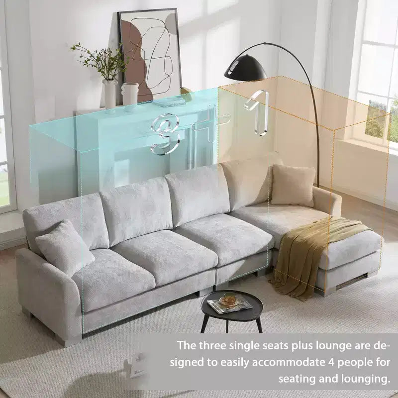 Set Divano Sezionale Modulare Trasformabile a 4 Posti, Divano ad Angolo con Funzione Letto Imbottito, Divanetto a Seduta Profonda con Pouf per Soggiorno, Ufficio, Appartamento