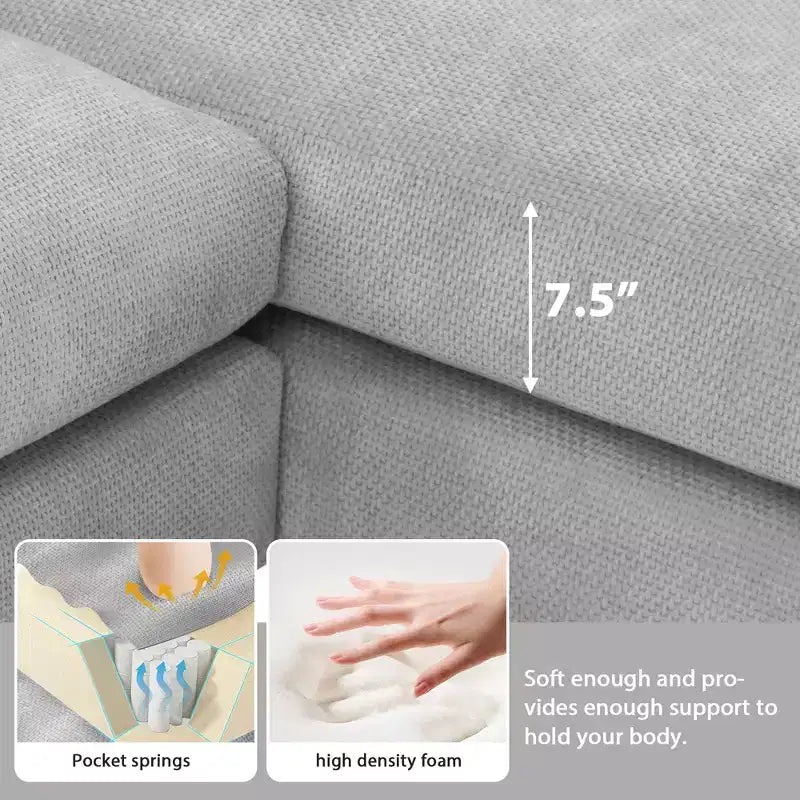 Set Divano Sezionale Modulare Trasformabile a 4 Posti, Divano ad Angolo con Funzione Letto Imbottito, Divanetto a Seduta Profonda con Pouf per Soggiorno, Ufficio, Appartamento