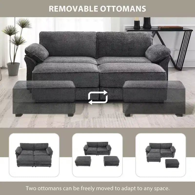 Set Divano Sezionale Modulare Trasformabile a 4 Posti, Divano ad Angolo con Funzione Letto Imbottito, Divanetto a Seduta Profonda con Pouf per Soggiorno, Ufficio, Appartamento