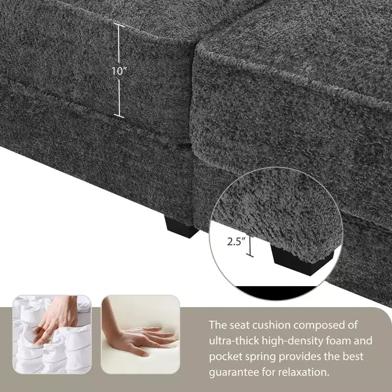Set Divano Sezionale Modulare Trasformabile a 4 Posti, Divano ad Angolo con Funzione Letto Imbottito, Divanetto a Seduta Profonda con Pouf per Soggiorno, Ufficio, Appartamento