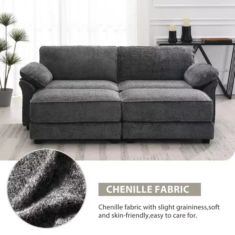 Set Divano Sezionale Modulare Trasformabile a 4 Posti, Divano ad Angolo con Funzione Letto Imbottito, Divanetto a Seduta Profonda con Pouf per Soggiorno, Ufficio, Appartamento