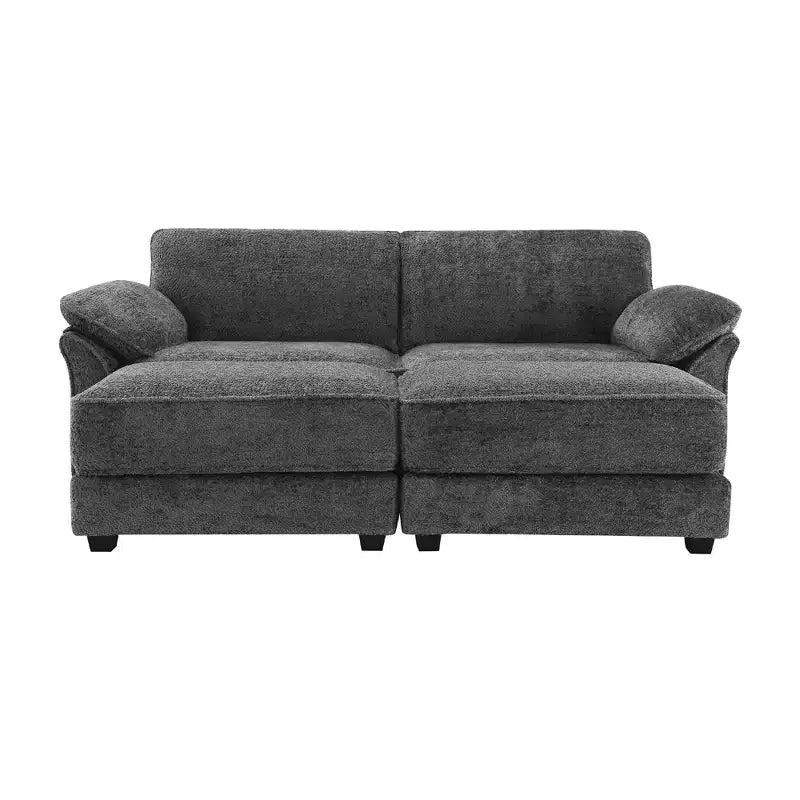 Set Divano Sezionale Modulare Trasformabile a 4 Posti, Divano ad Angolo con Funzione Letto Imbottito, Divanetto a Seduta Profonda con Pouf per Soggiorno, Ufficio, Appartamento