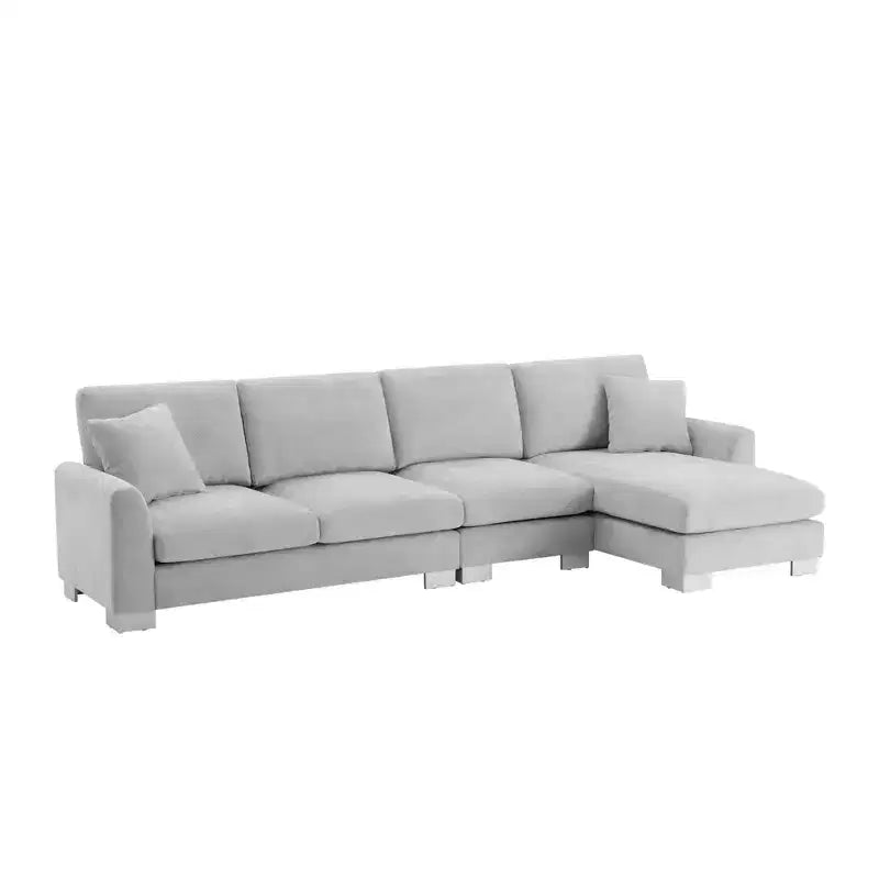 Set Divano Sezionale Modulare Trasformabile a 4 Posti, Divano ad Angolo con Funzione Letto Imbottito, Divanetto a Seduta Profonda con Pouf per Soggiorno, Ufficio, Appartamento