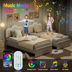 Struttura letto imbottita singola con testiera a montagna regolabile, base letto a piattaforma per bambini con supporto a doghe in legno e luce LED RGB