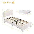 Struttura letto imbottita singola con testiera a montagna regolabile, base letto a piattaforma per bambini con supporto a doghe in legno e luce LED RGB