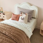 Struttura letto imbottita singola con testiera a montagna regolabile, base letto a piattaforma per bambini con supporto a doghe in legno e luce LED RGB