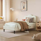 Twin Upholstered Bed Frame with Adjustable Mountain Headboard Kids Platform Bed Frame with Wooden Slats Support and RGB LED Light