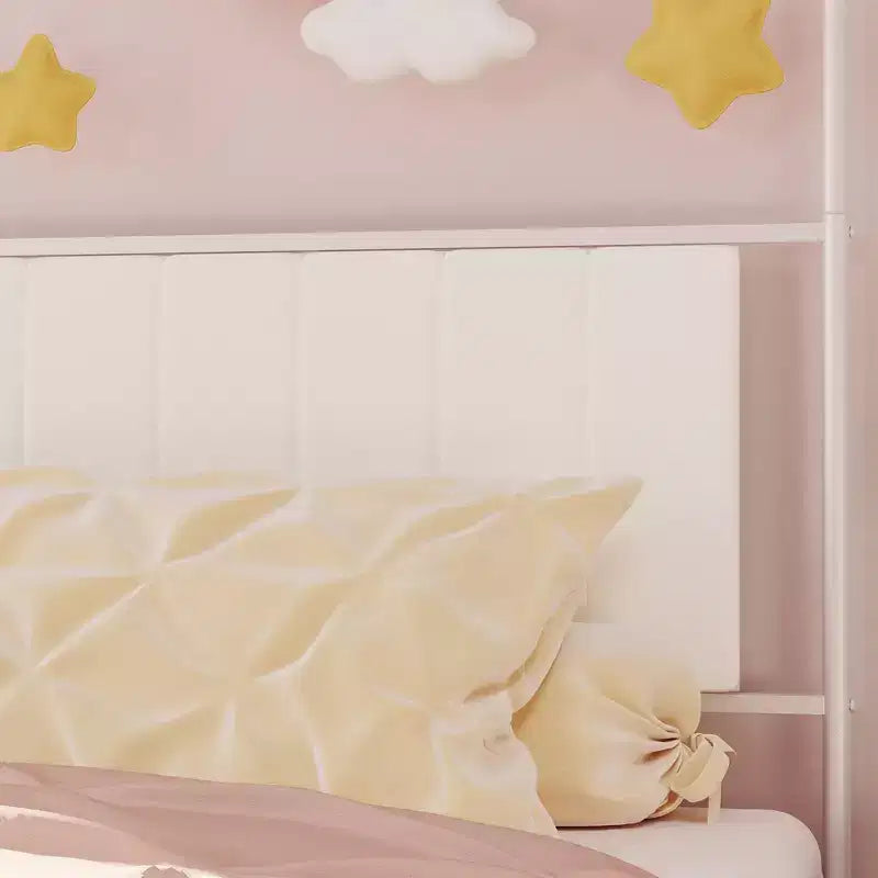 Struttura letto a baldacchino con testiera imbottita, letto a piattaforma decorativo con parte superiore ad arco, spazio di archiviazione sotto il letto, nessuna rete a molle necessaria