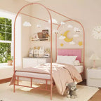 Canopy Bed Frame with Upholstered Headboard, Decorative Arch Top Platform Bed, Underbed Storage Space,No Box Spring Needed
