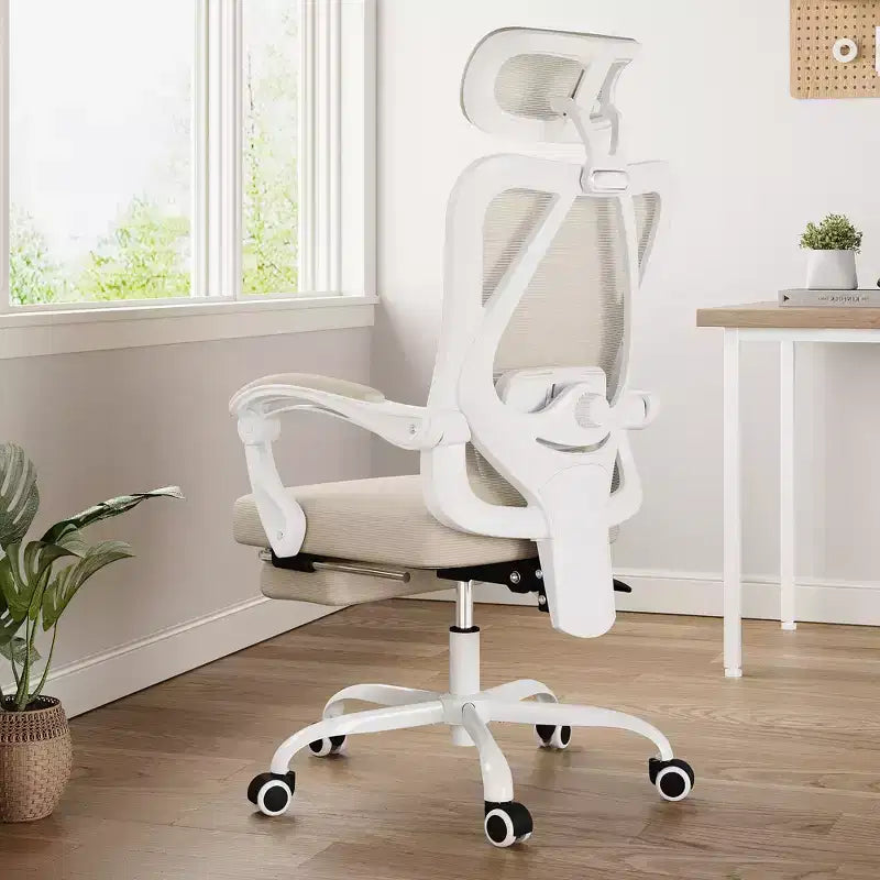 MAYEERTY Sedia da ufficio ergonomica in rete - con poggiatesta, supporto lombare e poggiapiedi per ufficio domestico e studio (Kaki)