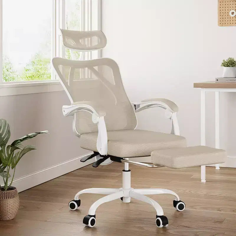 MAYEERTY Sedia da ufficio ergonomica in rete - con poggiatesta, supporto lombare e poggiapiedi per ufficio domestico e studio (Kaki)
