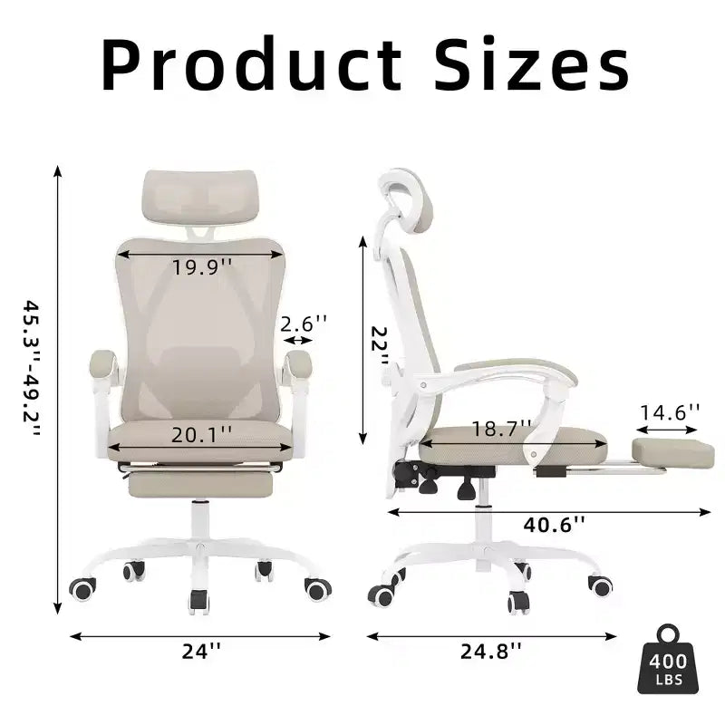 MAYEERTY Sedia da ufficio ergonomica in rete - con poggiatesta, supporto lombare e poggiapiedi per ufficio domestico e studio (Kaki)