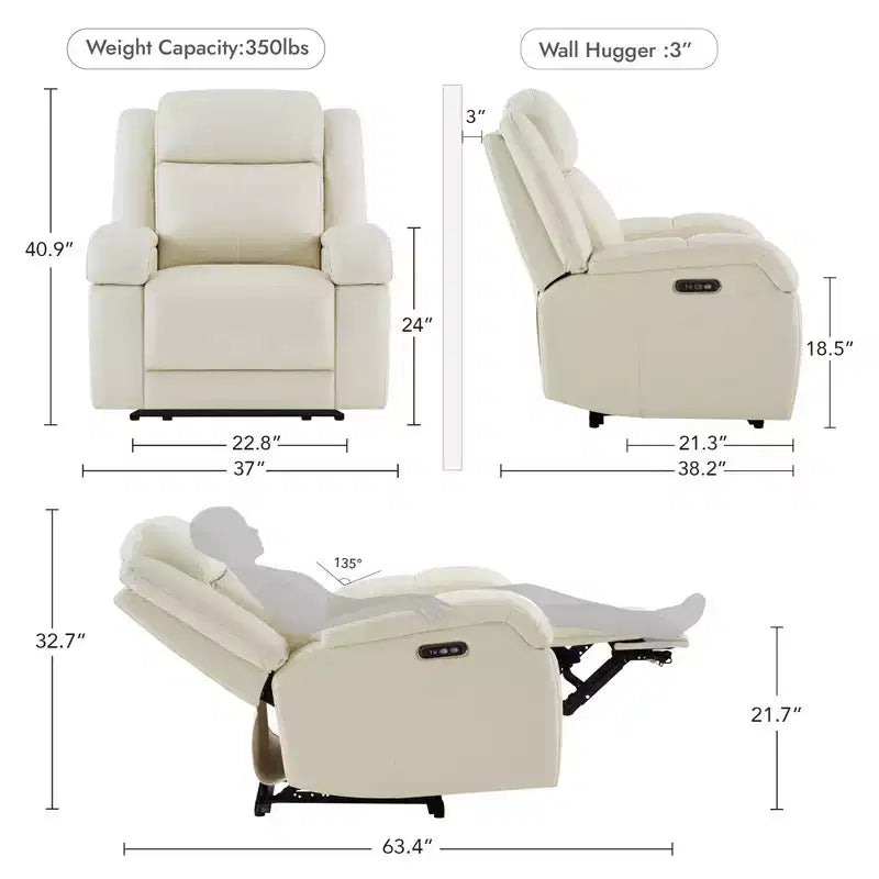 Fauteuil inclinable électrique Spruce & Spring avec appuie-tête électrique et ports de chargement