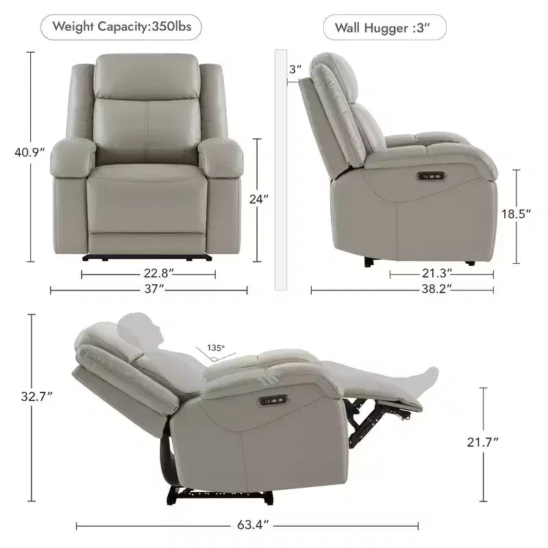 Fauteuil inclinable électrique Spruce & Spring avec appuie-tête électrique et ports de chargement