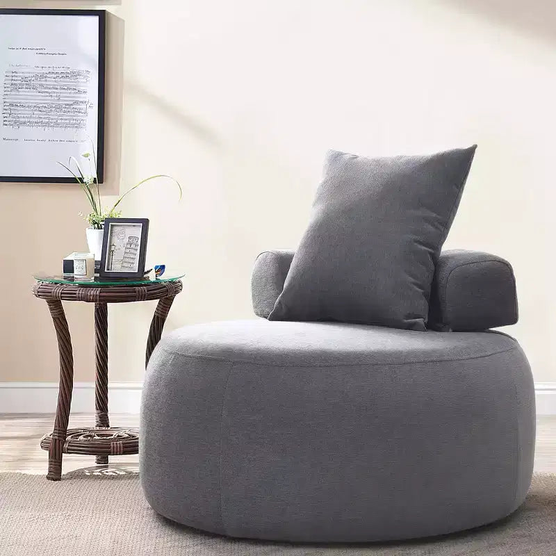 GustoWave Oversized Round Accent Chair, Modern Upholstered Sofa with Pillows, Cozy Leisure Chair for Living Room, Chenille Fabric, Light Gray