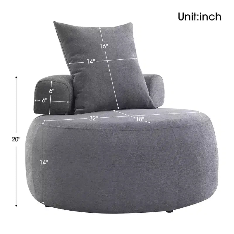 Poltrona rotonda oversize GustoWave, divano moderno imbottito con cuscini, comoda poltrona per salotto, tessuto ciniglia, grigio chiaro