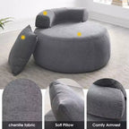 Poltrona rotonda oversize GustoWave, divano moderno imbottito con cuscini, comoda poltrona per salotto, tessuto ciniglia, grigio chiaro