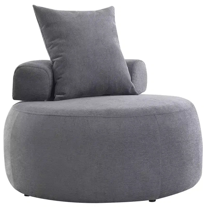 Poltrona rotonda oversize GustoWave, divano moderno imbottito con cuscini, comoda poltrona per salotto, tessuto ciniglia, grigio chiaro