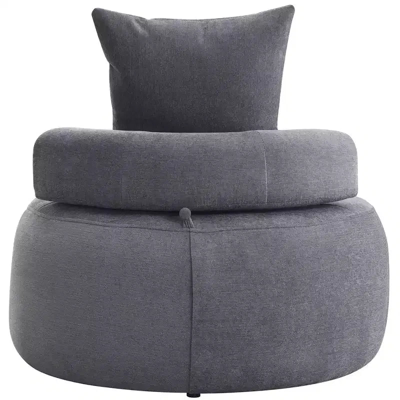 Poltrona rotonda oversize GustoWave, divano moderno imbottito con cuscini, comoda poltrona per salotto, tessuto ciniglia, grigio chiaro