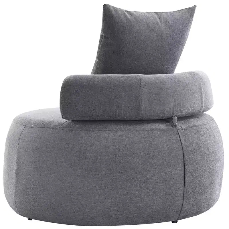 Poltrona rotonda oversize GustoWave, divano moderno imbottito con cuscini, comoda poltrona per salotto, tessuto ciniglia, grigio chiaro
