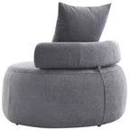 Poltrona rotonda oversize GustoWave, divano moderno imbottito con cuscini, comoda poltrona per salotto, tessuto ciniglia, grigio chiaro