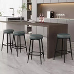 Dyonery Set di 2 Sgabelli da Bar, Altezza 67 cm, Moderni Girevoli di Metà Secolo con Schienale, Base in Metallo, Ecopelle - Verde