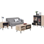 Kings Brand Furniture Nathan Set Soggiorno 3 Pezzi con Credenza, Tavolino da Caffè e Tavolino Laterale, Contenitore Moderno, Finitura Rovere/Nero
