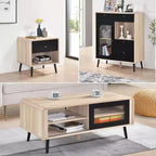 Kings Brand Furniture Nathan Set Soggiorno 3 Pezzi con Credenza, Tavolino da Caffè e Tavolino Laterale, Contenitore Moderno, Finitura Rovere/Nero