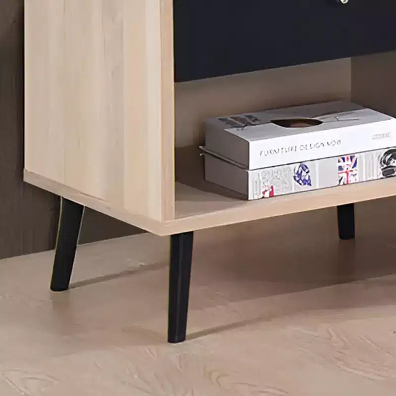 Kings Brand Furniture Nathan Set Soggiorno 3 Pezzi con Credenza, Tavolino da Caffè e Tavolino Laterale, Contenitore Moderno, Finitura Rovere/Nero