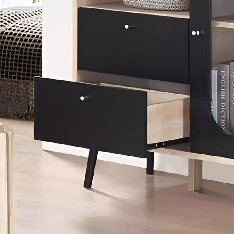 Kings Brand Furniture Nathan Set Soggiorno 3 Pezzi con Credenza, Tavolino da Caffè e Tavolino Laterale, Contenitore Moderno, Finitura Rovere/Nero