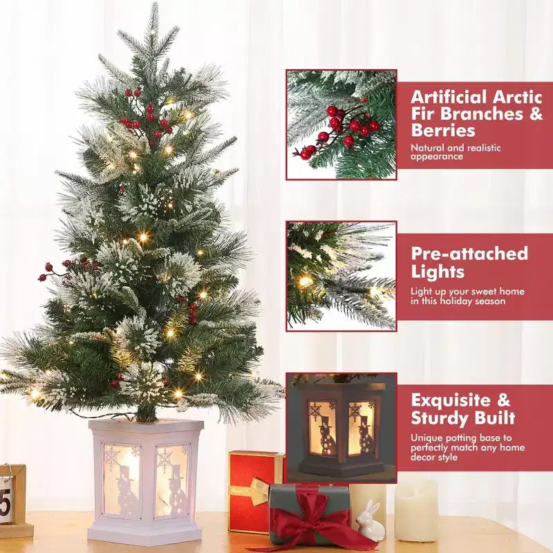 Albero da tavolo floccato Acekool da 90 cm: atmosfera stagionale istantanea con illuminazione wireless
