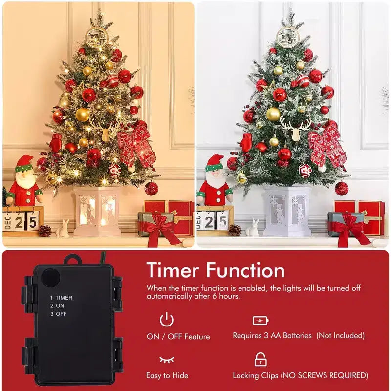 Albero da tavolo floccato Acekool da 90 cm: atmosfera stagionale istantanea con illuminazione wireless