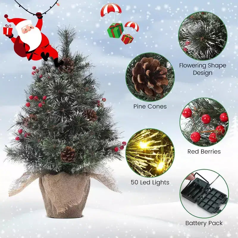 Albero da tavolo floccato Acekool da 90 cm: atmosfera stagionale istantanea con illuminazione wireless