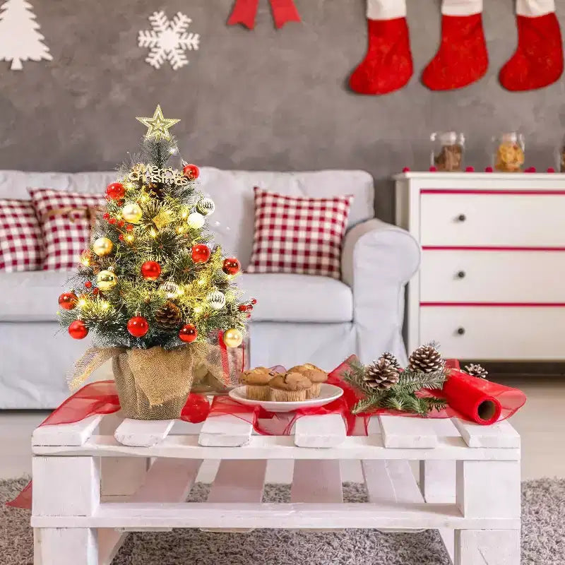 Albero da tavolo floccato Acekool da 90 cm: atmosfera stagionale istantanea con illuminazione wireless