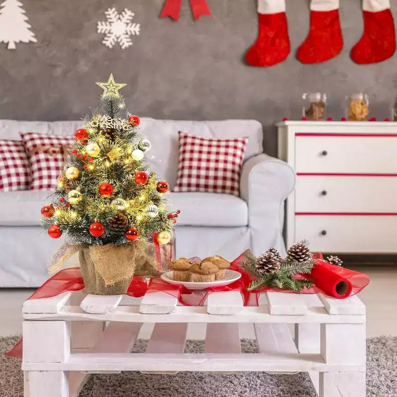 Albero da tavolo floccato Acekool da 90 cm: atmosfera stagionale istantanea con illuminazione wireless