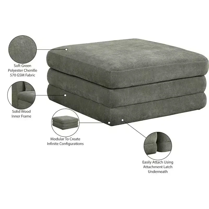 Meridian Furniture, Pouf Modulare Modulare Rivestito in Tessuto Chenille Stellar